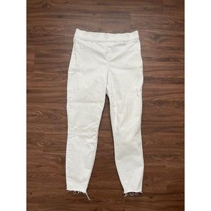 SPANX Jeans Women's Large Pull On Skinny Distressed Raw Frayed Hem WHITE